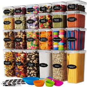 24 Pack Airtight Food Storage Container Set Clear Plastic Kitchen and Pantry Organization Canisters with Durable Lids for Cereal