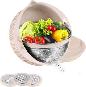 4-1 Colander with Mixing Bowl Set - Fruit Washing Bowls (Color: Pink)